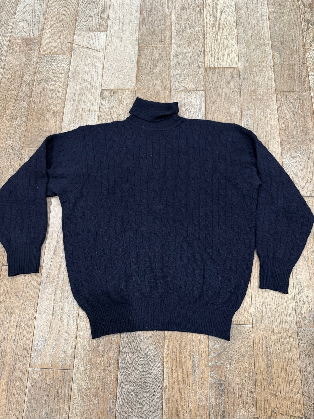 Vintage Polo Ralph Lauren 100% Cashmere Turtleneck Sweater Navy Blue XL Flawed